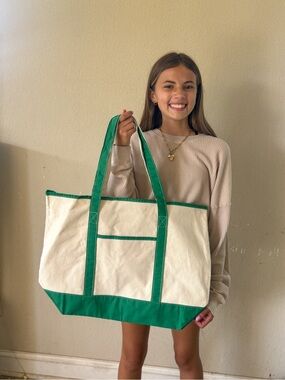 Canvas Tote Bag with Green Trim - Brand New